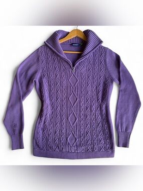 Daily Sports Lavender Purple Preppy Cable-Knit Quarter Zip Sweater Size Medium